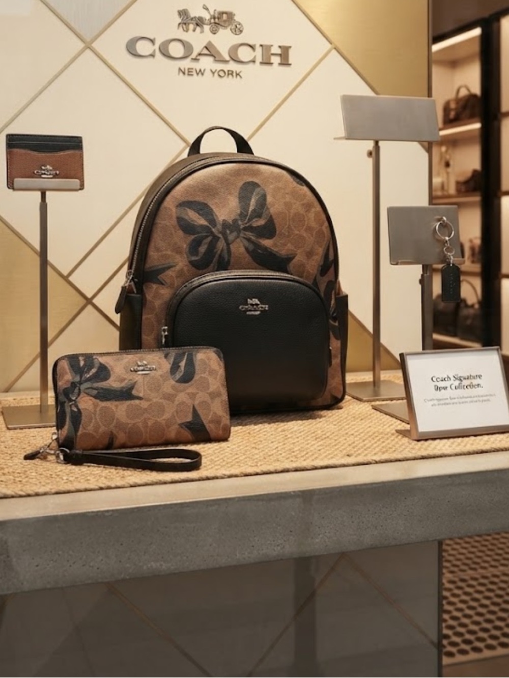 COACH Bow Collection Brown Signature Canvas Backpack with matching wallet